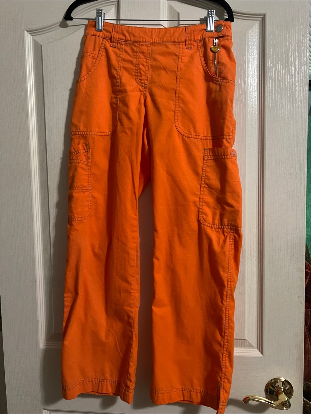 Koi Women’s Orange Cargo Scrub Pants - Elastic Waist